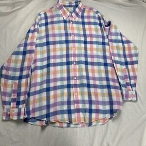Brooks Brothers Regent Linen Button Shirt Men Sz XL Multicolor Long sleeve